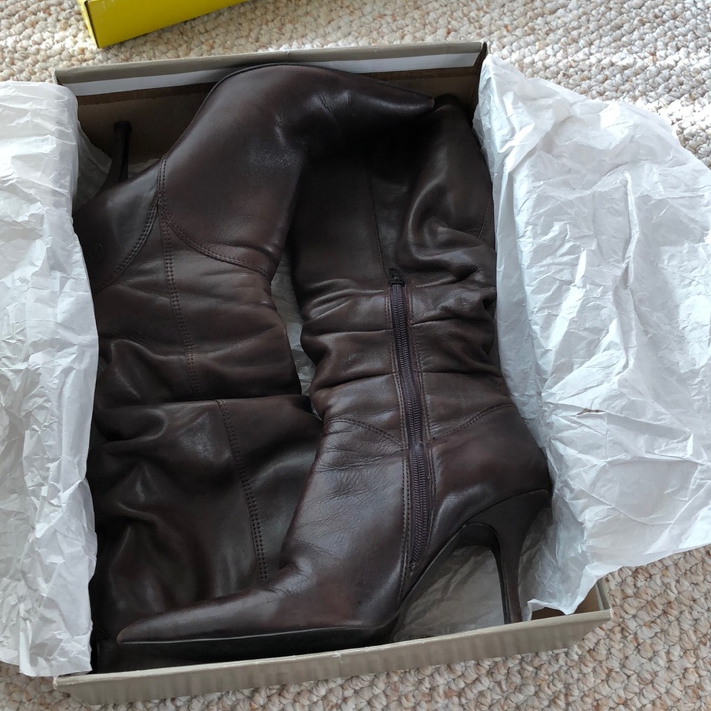 Brown leather boots